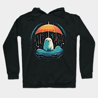 Harp Seal Rainy Day With Umbrella Hoodie